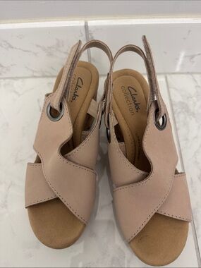 Clarks Beige Slingback Wedge Sandals